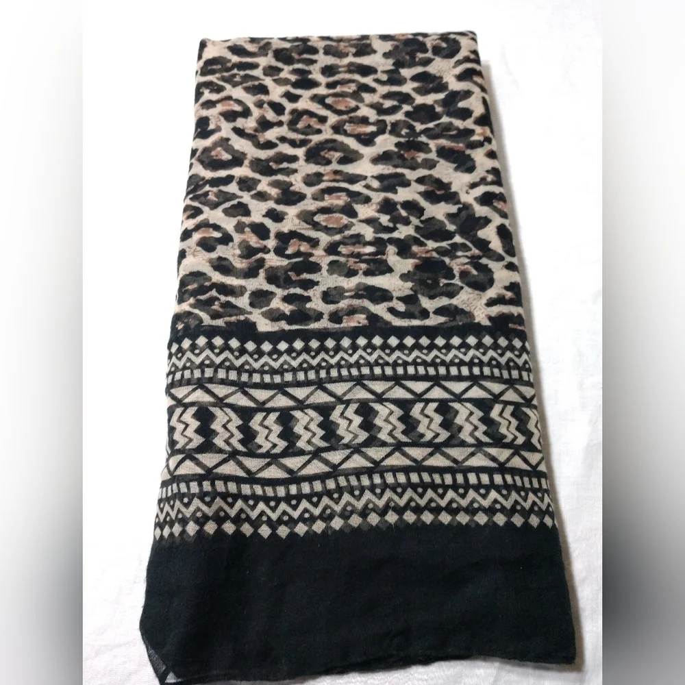 Fashion Infinity Scarf Wrap Animal Print Leopard Tribal Lightweight Black Brown